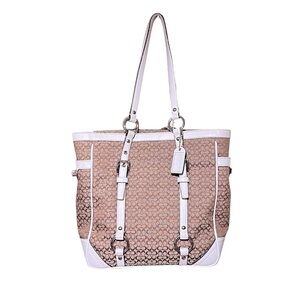 Coach Signature Shoulder Bag - Brown and White